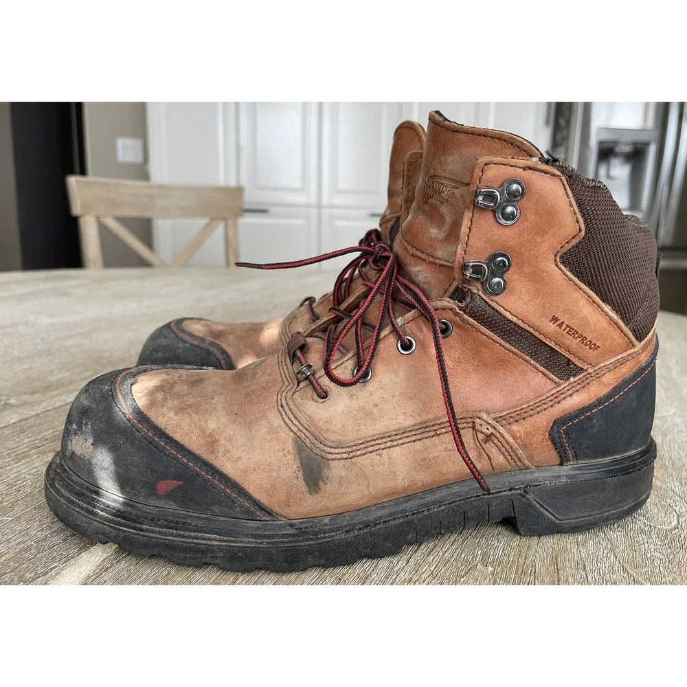 Red Wing's ASTM F2413-18 Steel Toed Boots US 10.5 Brown Waterproof